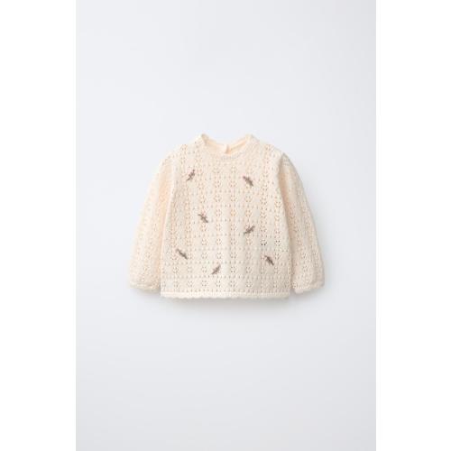 OPENWORK EMBROIDERED FLORAL KNIT JUMPER - Beige-pink | ZARA United States
