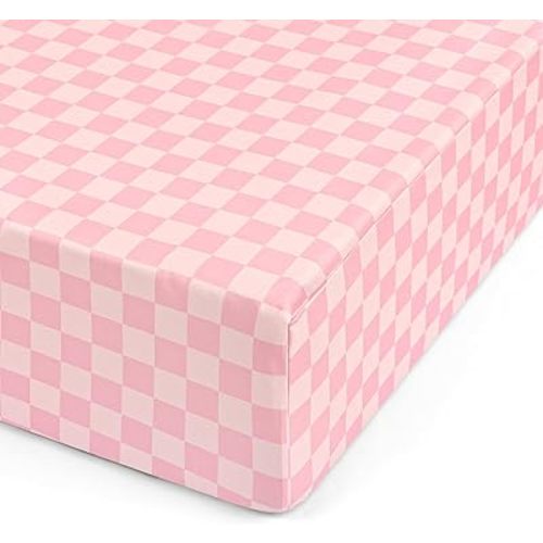Crib Sheet for Baby Girls, Soft and Breathable Toddler Bed Sheets, Baby Fitted Crib Mattress Sheet 52"x28" Perfect for Standard Crib Mattress, Pink Checkered