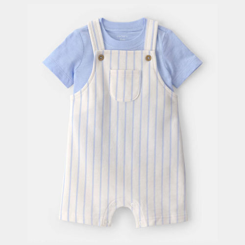Baby 2-Piece Stripe Overall Set - Blue/Ivory | Carter’s Oshkosh Canada