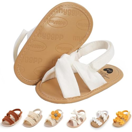 Ohwawadi Baby Boys Girls Sandals Soft Sole Summer Infant Wedding Dress Flat Shoes Beach Sandal Newborn Crib Shoes First Walkers