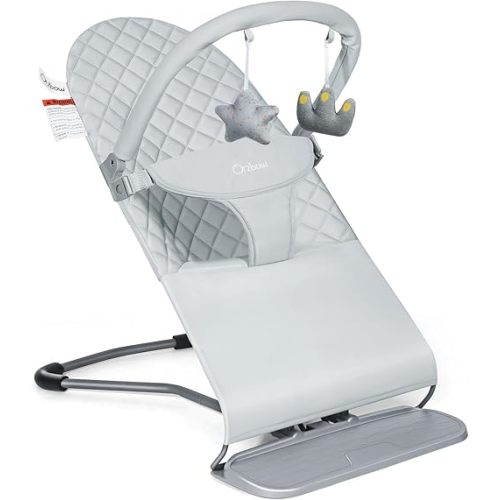 Orzbow Portable Baby Bouncer, Foldable Baby Bouncer Seat with Removable Play Bar, 3 Recline Positions, Infant, 0-12 Months Up to 20 lbs, Ergonomic Design, Easy to Assembly, Grey
