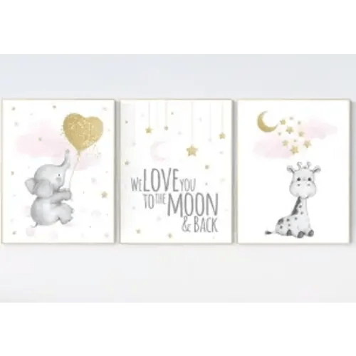 pink elephant and giraffe canvas wall art suitanle for nursery - Google Search