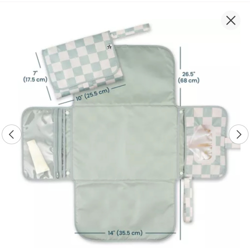 Tiny Twinkle Portable/Foldable Waterproof Diaper Changing Pad with Smart Wipes Pocket (Sage Checkers)