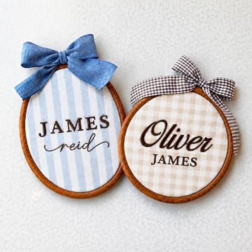 NAZENTI Personalized Baby Name Sign Embroidered, Newborn Birth Announcement Hoop with Bow, Custom Baby Hospital Name Plaque, Nursery Wall Hanging Decor, Baby Shower Keepsake for New Mom 06
