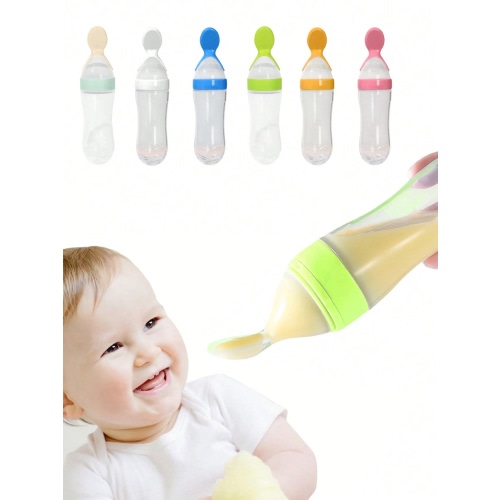 1pc Baby Rice Paste Spoon Bottle-Shaped Squeezing Spoon, Food Supplement Feeding Bottle For Infants, Silicone Feeding Tool For Rice Flour And Soft Foods, Milk-Feeding Artifact