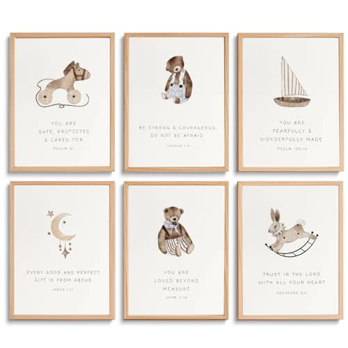 Christian Nursery Wall Art Prints Set of 6 Kids Bible Verse Affirmations Wall Decor Pictures Vintage Animal Scripture Posters for School Baby Boy Room Decorations Unframed 8x10in