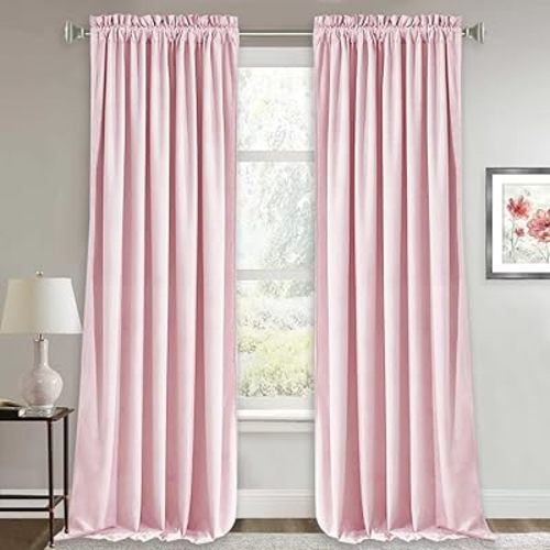 RYB Home Blush Pink Velvet Curtains 90 inches - Soft Velvet Drapes Sunlight Block Window Treatment Sets, Luxury Home Decor Rod Pocket Drapery, Wide 52 x Long 90, 2 Pcs