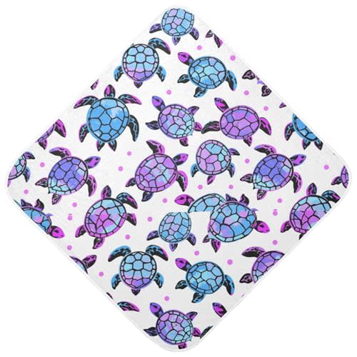 Pigsaly Colorful Little Turtle Hooded Baby Towel Teal Sea Marine Tortoise Baby Bath Towel Unisex Soft Organic Cotton Washcloths Toddlers Shower Gifts for Boys Girls Newborn 30 x 30 in