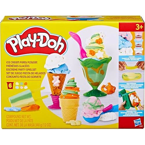 Play Doh Kitchen Creations Ice Cream Party Set with 22 Tools & 6 Colors, 2-Ounce Cans, Back to School Classroom Supplies, Preschool Toys, Ages +3 (Amazon Exclusive)