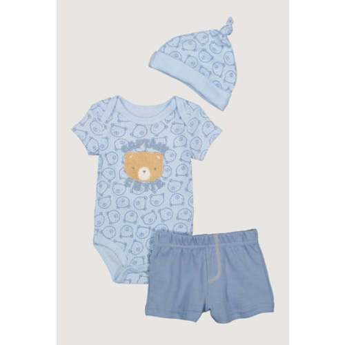 Baby Boys 0-9M Graphic Bodysuit and Shorts with Beanie