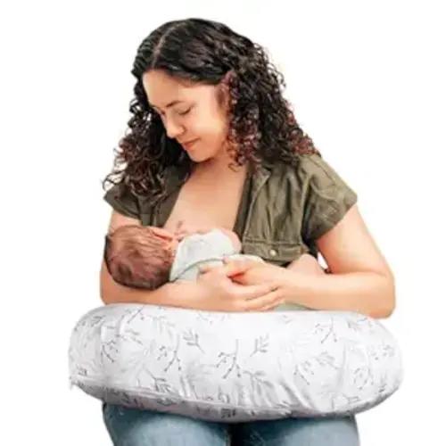 Boppy Nursing Pillow - Firm, Ergonomic U-Shaped Bottle and Breastfeeding Pillow with High Lift for Comfort and Support, Spacious Surface - Gray Gentle Leaves