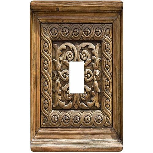 Brown Wood Pattern Wall Plate Covers Wooden Door Single Toggle Light Switch Outlet Cover Plug Decor Home Office Living Room