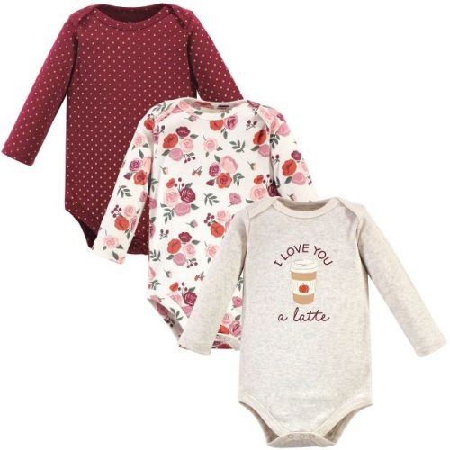 Hudson Baby Infant Girl Cotton Long-Sleeve Bodysuits 3pk, Pumpkin Spice, 0-3 Months