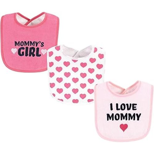 Hudson Baby Unisex Baby Fiber Filled Drooler Bibs 3pk, I Love Mommy Lt. Pink, One Size