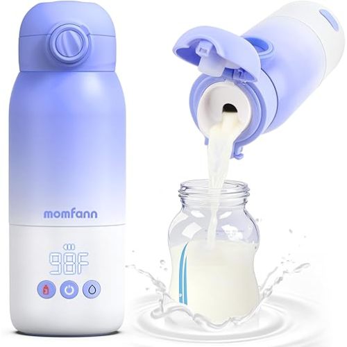 Portable Bottle Warmer for Travel, Dual Heating Modes Baby Milk Warmer On The Go for Breastmilk, Water and Formula, Precise Temperature Control with 5 Levels, Long-Lasting Battery (Purple)