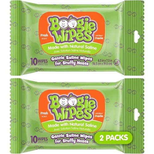 Boogie Wipes, Fresh Scent Wet Nose Wipes for Kids and Baby, Allergy Relief, Soft Natural Saline Hand and Face Tissue with Aloe, Chamomile and Vitamin E