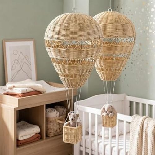 2Pcs Natural Rattan Hot Air Balloon Wall Decor