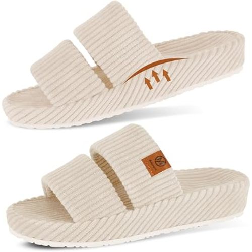 Orthopedic Slippers for Women with Ach Support Memory Foam Slippers for Plantar Fasciitis Orthotic Open Toe House Shoes Indoor Outdoor Rubber Sole