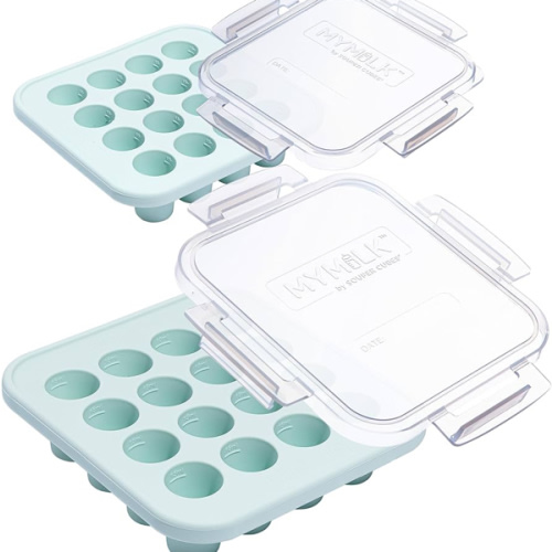 Souper Cubes MyMilk 1/2 oz. Silicone Breast Milk Freezer Trays, Each Pure Platinum Food-Grade Silicone Tray Holds 8 oz., Perfect For Baby Food Freezer Storage, Purees, and More - Mint - 2-Pack
