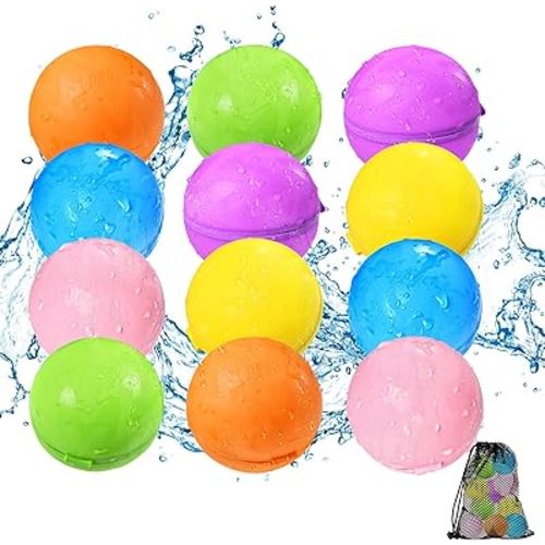Reusable Water Balloons 12PCS - Summer Water Toys for Pool Beach & Outdoor, Self-Sealing Refillable Water Bombs for Kids Ages 3-14, Magnetic Splash Balls for Kids Fun Games & Activities
