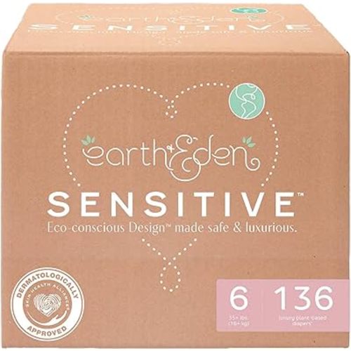 Earth & Eden Sensitive Baby Diapers, Size 2 (204 Count) - Eco-Conscious & Hypoallergenic Diapers - No Harsh Chemicals - Comfortable and Gentle on Skin - Dermatologically Approved