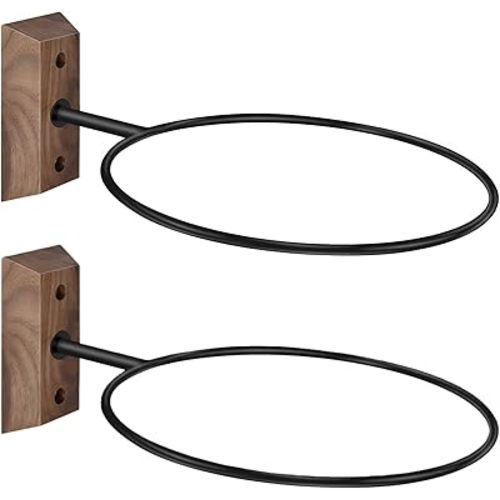 Basketball Holder Wall Mount, 7 Inch Wall Mount Ball Holder with Black Walnut Solid Wood Base & Metal Ring, Sports Storage Stand & Display Rack for Basketball, Football, Soccer Ball, Volleyball