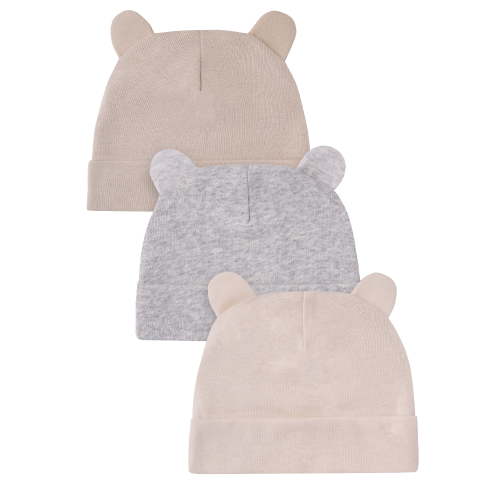 Gerber Baby Boy or Girl Neutral Cotton Caps with Ears, 3-Pack, Sizes Newborn - 0/6 Months