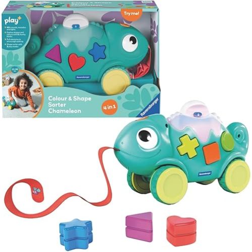 Ravensburger Play+ Colour & Shape Sorter – Chameleon | 3-in-1 Shape Sorting & Pull-Along Toy | Encourages Early Learning & First Steps | 6 Months and Up