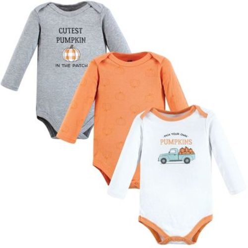 Hudson Baby Infant Boy Cotton Long-Sleeve Bodysuits, Pumpkin Truck 3-Pack, 12-18 Months
