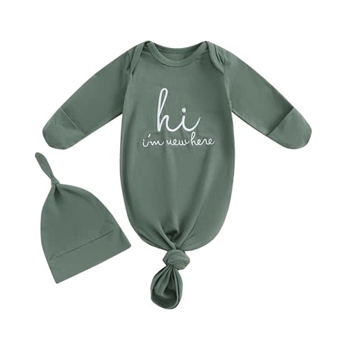 Newborn Baby Boy Girl Sleep Gown Sleeper Knotted Nightgown Hat Pajamas Hospital Coming Home Fall Winter Outfit