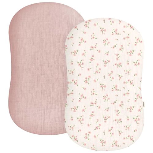 Muslin Baby Lounger Cover 2 Pack, Soft Breathable Newborn Lounger Pillow Cover for Boys Girls Infant (Rosy)