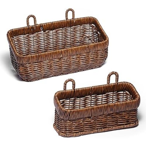 2 Pack Woven Storage Basket,Organizer Trays, Paper Box,Vintage Bin for Bathroom, Kitchen,Vanity Countertop Table Shelf, Open Storage Bins for Living Room, Bedroom, Balcony, Garden (Brown, 2 pc (S+M))