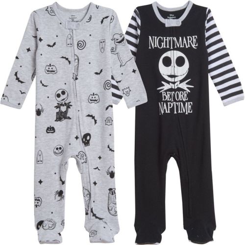 Disney Nightmare Before Christmas Jack Skellington Baby 2 Pack Zip Up Sleep N' Play Coveralls Newborn to Infant, Size: 6-9 months