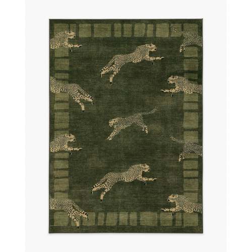 Leaping Cheetah Olive Green Rug by Scalamandré | Ruggable US