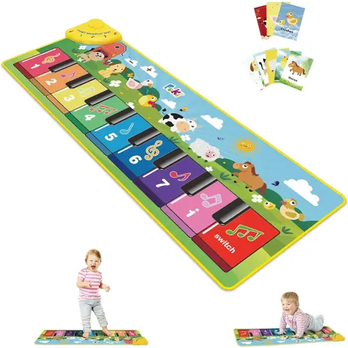FOKI Floor Piano Mat for Toddlers, Sensory Educational Dancing Musical Keyboard Carpet Toy, Animal Sounds Touch Playmat Blanket, for 1 to 5 Years Old Boy and Girl