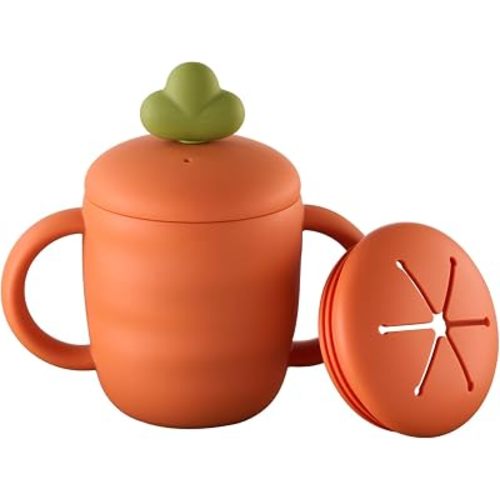 2-in-1 Silicone Toddler Straw Cup with Snack Lid, BPA-Free Training Cup for Babies and Toddlers