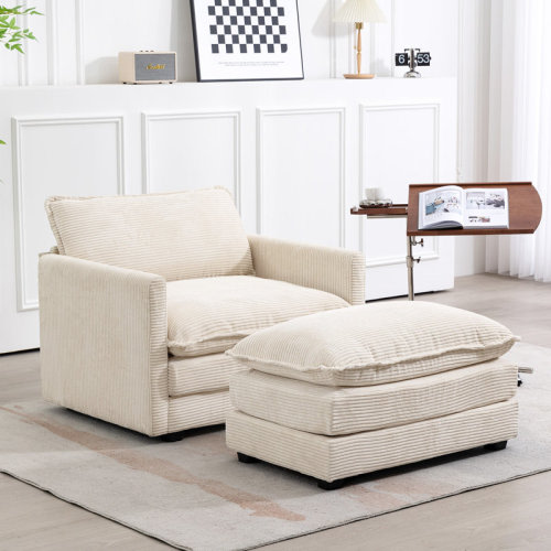Ebern Designs Redenius 42" Upholstered Corduroy Armchair with Ottoman & Reviews | Wayfair