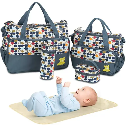 Moclever 5PCS Diaper Bag Tote Set for Baby Essentials – Large Baby Bags for Mom, Waterproof Maternity Bags with Bottle Bag, Food Bag & Changing Pad (Gray)