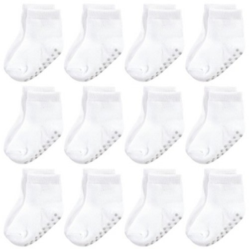 Touched by Nature Baby and Toddler Organic Cotton Blend Socks with Non-Skid Gripper for Fall Resistance, White, 6-12 Months