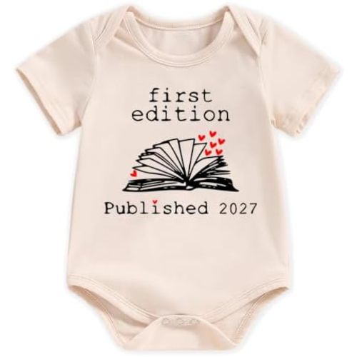 hrcfbk Newborn Infant Baby Boys Girls Bodysuit Short Sleeve Funny Letters Print Romper Reveal Pregnancy Announcement Clothes