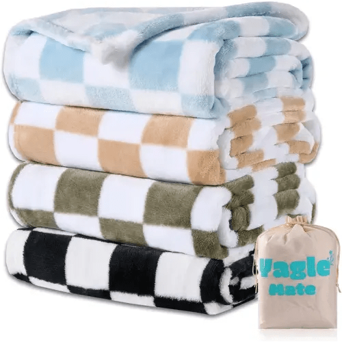4 Pcs Baby Blankets,Fleece Checkered Blanket, Fluffy Small Crib Blankets for Girls, Toddler Receiving Blankets 30×40