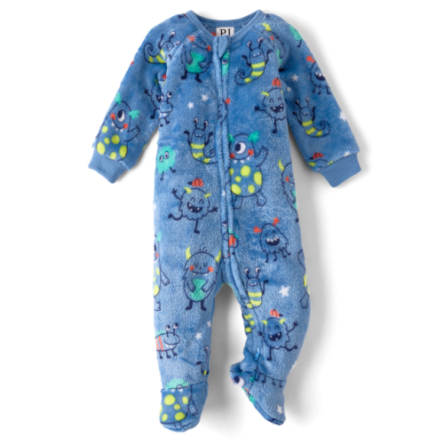 Baby And Toddler Boys Monster Footed One Piece Pajamas - Cozy Fleece - Blue