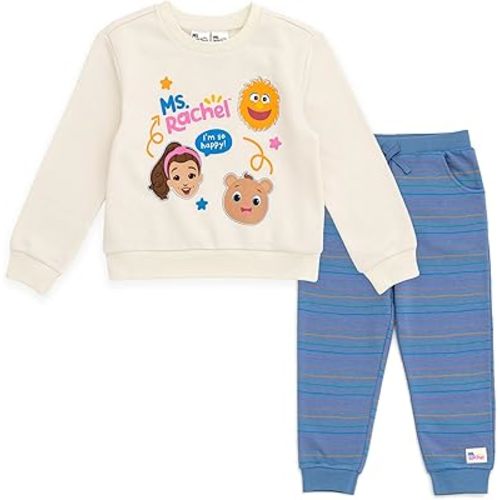 Ms. Rachel Animals Fleece Crossover Sweatshirt and Jogger Pants Outfit Set Infant to Toddler Sizes (12 Months - 5T)