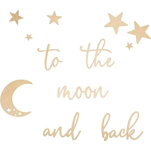 Lintran Wooden 3D Wall Quote Decor - 'To The Moon And Back' With Moon And Stars Set - Unique Wall Decoration For Nursery, Kids Room, Or Bedroom