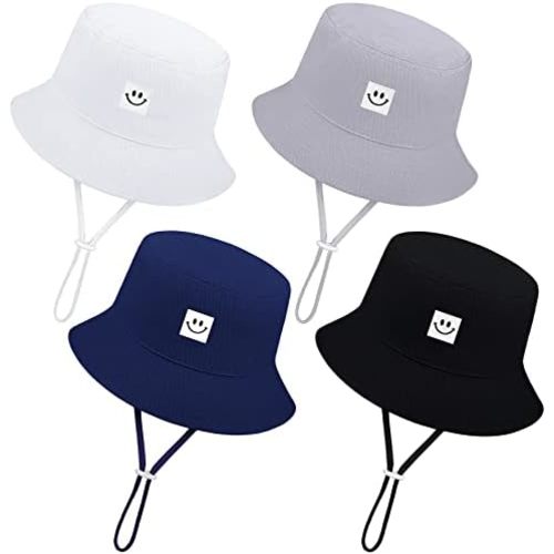 Cooraby 4 Pack Baby Sun Hat Breathable Smile Bucket Hat Toddler Sun Protective Bucket Hat Adjustable Cap for Baby Girl Boy