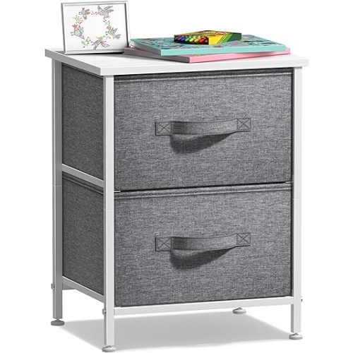 Sorbus Nightstand with 2 Drawers - Bedside Furniture End Table Night Stand with Steel Frame, Wood Top & Easy Pull Fabric Bins - Small Dresser & Chest for Home, Bedroom Accessories & Office