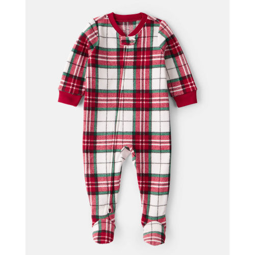 Baby Plaid Print Fleece Long-Sleeve Loose Fit 1-Piece Pajamas - Red/White - Carter's | Carter's
