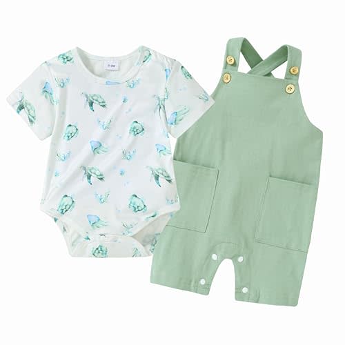 YALLET Baby Boy Clothes Infant Boy Summer Outfits 3 6 12 18 Months Romper+Bib Suspender Shorts Bodysuit Overalls Set