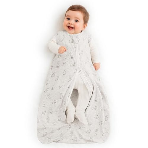 Owlivia Baby Organic Cotton 0.5 TOG Wearable Blanket-Light Sleeping Bag with 2-Way Zipper, Boys Girls Swaddle Transition Sleep Sack(0.5 TOG Gray Rabbit, 12-18 Months)