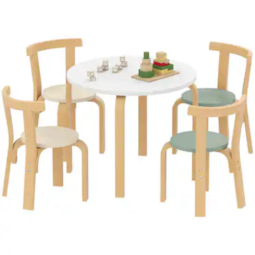 Qaba - Kids Table and Chairs Set, 5 Piece Wooden Set(1 Table,4 Chairs), for Arts, Crafts, Reading, Playroom, for 3-8 - Green